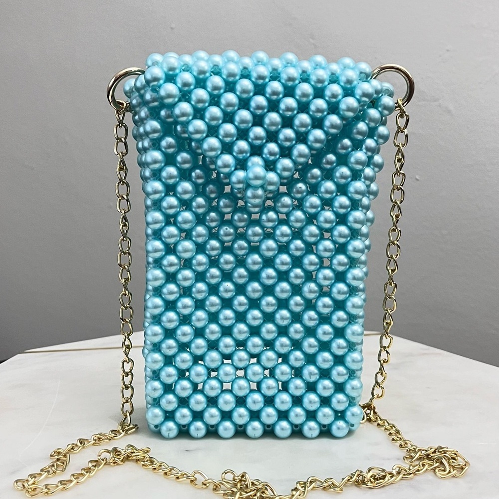 Elegant Blue Pearl Beaded Women's Bag